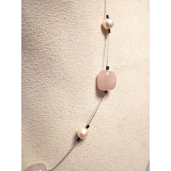 Vintage Designer Silpada 925 Silver Collar Necklace Rose Quartz Freshwater Pearl - Picture 4 of 6